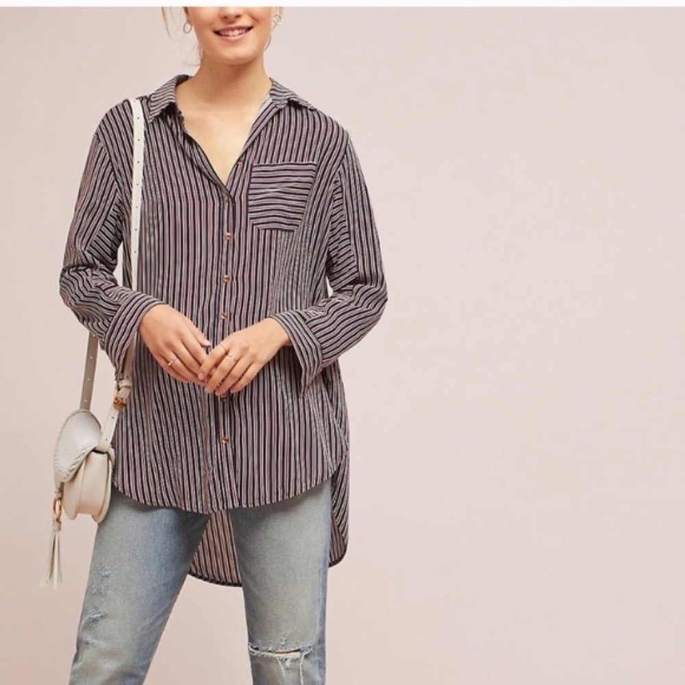 Anthropologie Maeve Striped High Low Button Down
